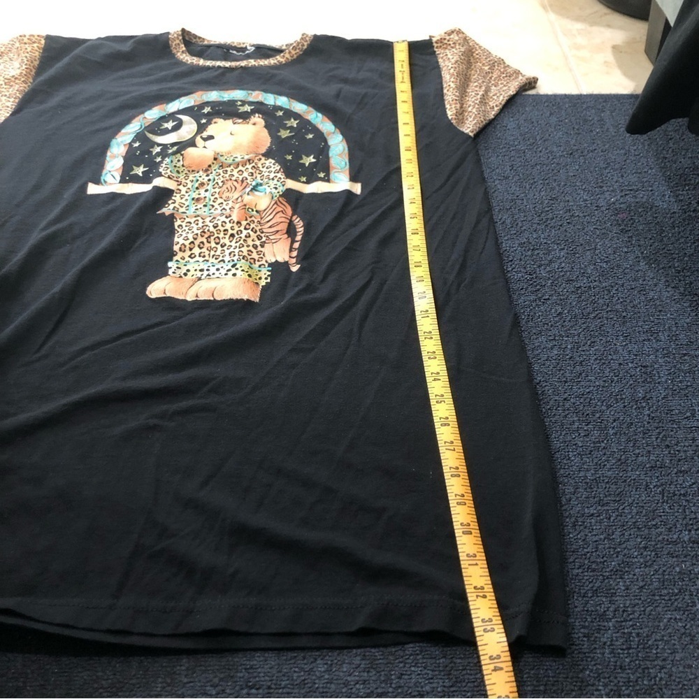 Simply Basic Vintage Leopard Sleepy Teddy Bear Short Sleeve Nightgown Size XL - Picture 9 of 9